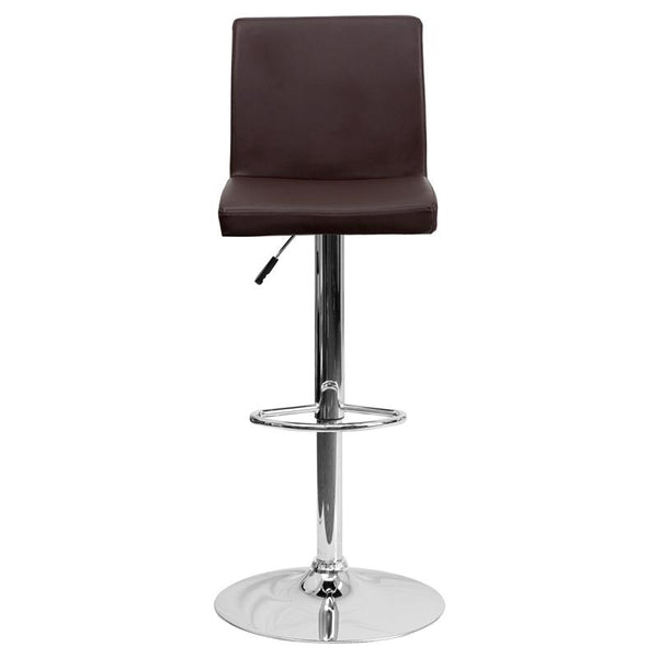 Contemporary Brown Vinyl Adjustable Height Barstool With Panel Back And Chrome Base By Flash Furniture | Bar Stools | Modishstore - 4