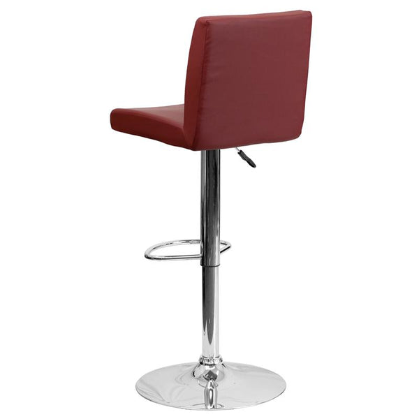 Contemporary Burgundy Vinyl Adjustable Height Barstool With Panel Back And Chrome Base By Flash Furniture | Bar Stools | Modishstore - 3