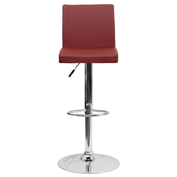 Contemporary Burgundy Vinyl Adjustable Height Barstool With Panel Back And Chrome Base By Flash Furniture | Bar Stools | Modishstore - 4