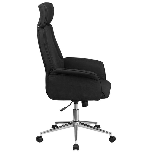 High Back Black Fabric Executive Swivel Office Chair With Chrome Base And Fully Upholstered Arms By Flash Furniture | Office Chairs | Modishstore - 2