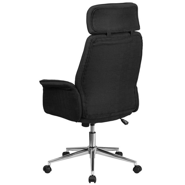 High Back Black Fabric Executive Swivel Office Chair With Chrome Base And Fully Upholstered Arms By Flash Furniture | Office Chairs | Modishstore - 3