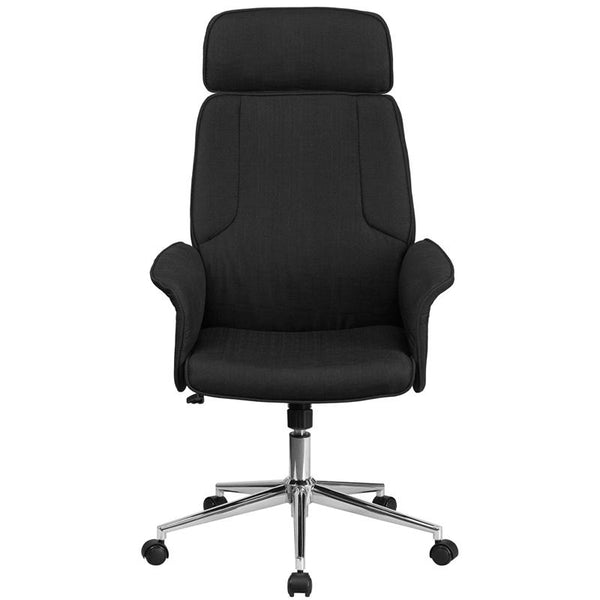 High Back Black Fabric Executive Swivel Office Chair With Chrome Base And Fully Upholstered Arms By Flash Furniture | Office Chairs | Modishstore - 4