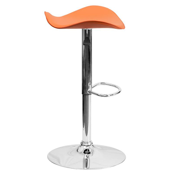 Contemporary Orange Vinyl Adjustable Height Barstool With Wavy Seat And Chrome Base By Flash Furniture | Bar Stools | Modishstore - 2
