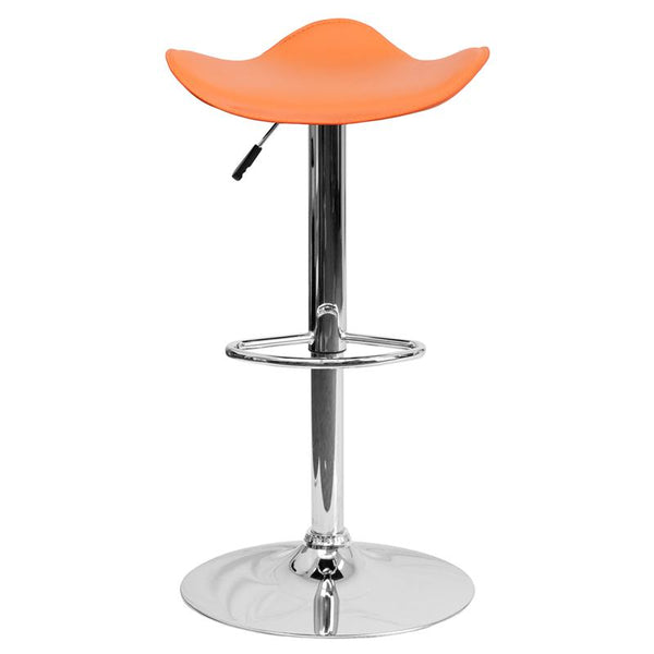 Contemporary Orange Vinyl Adjustable Height Barstool With Wavy Seat And Chrome Base By Flash Furniture | Bar Stools | Modishstore - 4