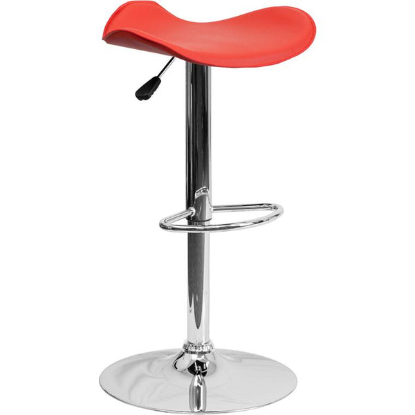 Contemporary Red Vinyl Adjustable Height Barstool With Wavy Seat And Chrome Base By Flash Furniture | Bar Stools | Modishstore