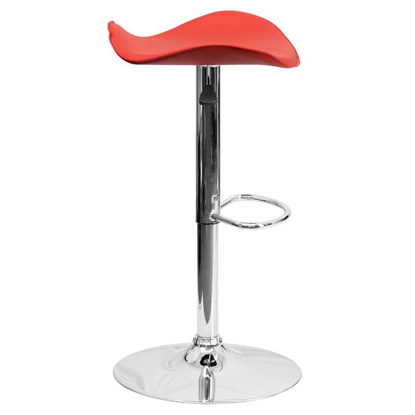 Contemporary Red Vinyl Adjustable Height Barstool With Wavy Seat And Chrome Base By Flash Furniture | Bar Stools | Modishstore - 2
