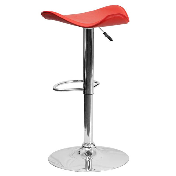 Contemporary Red Vinyl Adjustable Height Barstool With Wavy Seat And Chrome Base By Flash Furniture | Bar Stools | Modishstore - 3