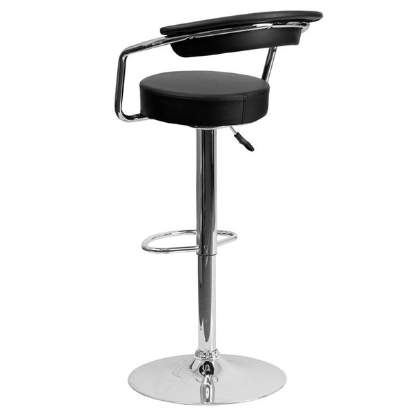 Contemporary Black Vinyl Adjustable Height Barstool With Arms And Chrome Base By Flash Furniture | Bar Stools | Modishstore - 3