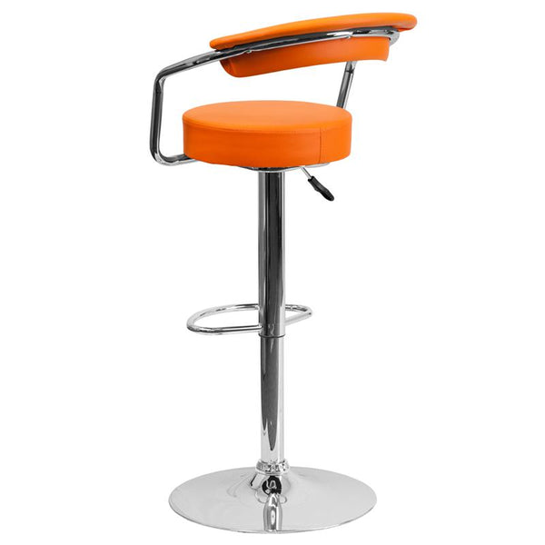 Contemporary Orange Vinyl Adjustable Height Barstool With Arms And Chrome Base By Flash Furniture | Bar Stools | Modishstore - 3