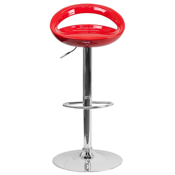 Contemporary Red Plastic Adjustable Height Barstool With Rounded Cutout Back And Chrome Base By Flash Furniture | Bar Stools | Modishstore - 4