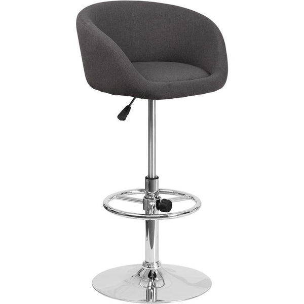 Contemporary Charcoal Fabric Adjustable Height Barstool With Barrel Back And Chrome Base By Flash Furniture | Bar Stools | Modishstore