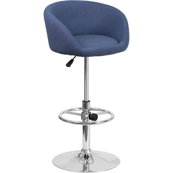 Contemporary Blue Fabric Adjustable Height Barstool With Barrel Back And Chrome Base By Flash Furniture | Bar Stools | Modishstore