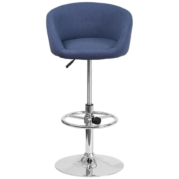 Contemporary Blue Fabric Adjustable Height Barstool With Barrel Back And Chrome Base By Flash Furniture | Bar Stools | Modishstore - 4