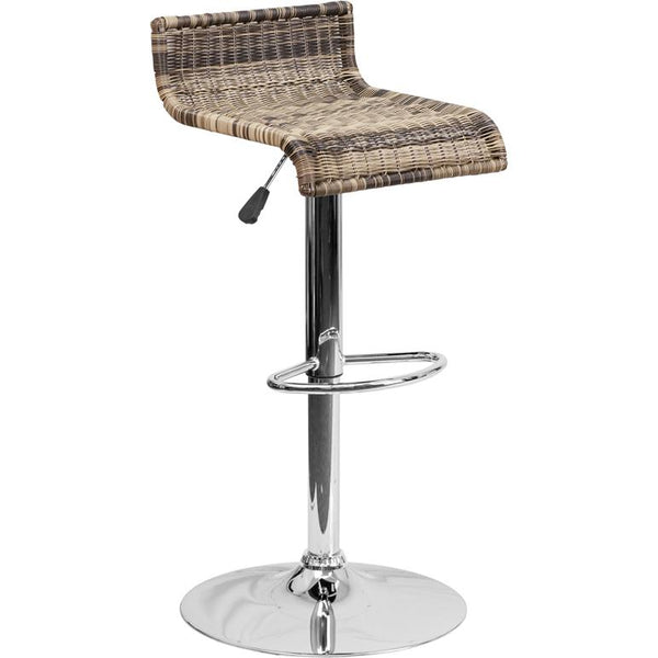 Contemporary Wicker Adjustable Height Barstool With Waterfall Seat And Chrome Base By Flash Furniture | Bar Stools | Modishstore