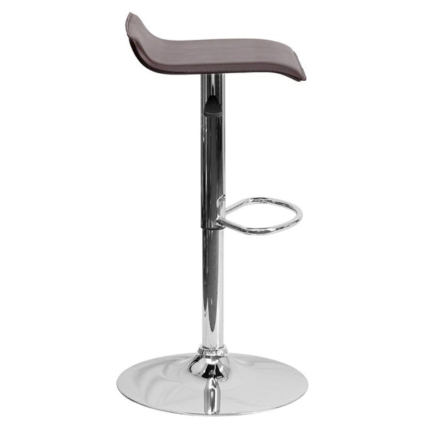 Contemporary Brown Vinyl Adjustable Height Barstool With Solid Wave Seat And Chrome Base By Flash Furniture | Bar Stools | Modishstore - 2