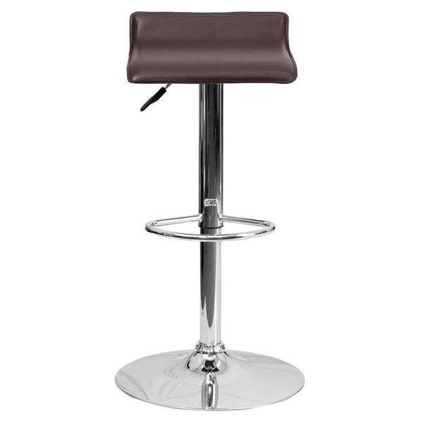 Contemporary Brown Vinyl Adjustable Height Barstool With Solid Wave Seat And Chrome Base By Flash Furniture | Bar Stools | Modishstore - 4