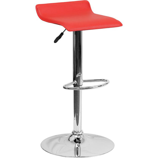 Contemporary Red Vinyl Adjustable Height Barstool With Solid Wave Seat And Chrome Base By Flash Furniture | Bar Stools | Modishstore