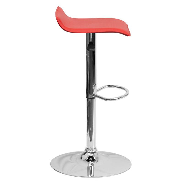 Contemporary Red Vinyl Adjustable Height Barstool With Solid Wave Seat And Chrome Base By Flash Furniture | Bar Stools | Modishstore - 2