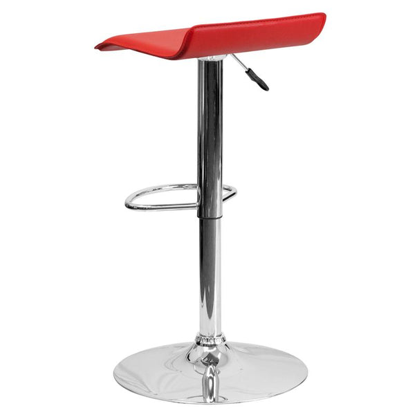 Contemporary Red Vinyl Adjustable Height Barstool With Solid Wave Seat And Chrome Base By Flash Furniture | Bar Stools | Modishstore - 3