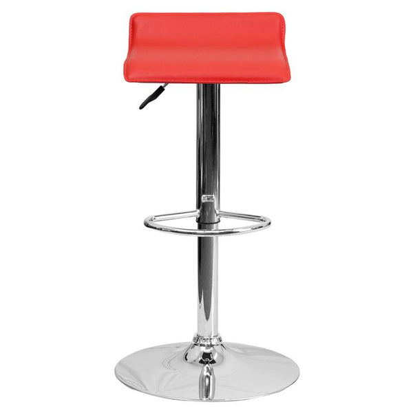 Contemporary Red Vinyl Adjustable Height Barstool With Solid Wave Seat And Chrome Base By Flash Furniture | Bar Stools | Modishstore - 4