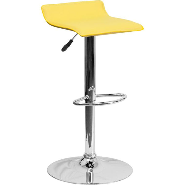 Contemporary Yellow Vinyl Adjustable Height Barstool With Solid Wave Seat And Chrome Base By Flash Furniture | Bar Stools | Modishstore