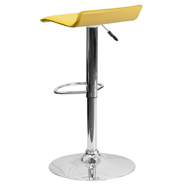 Contemporary Yellow Vinyl Adjustable Height Barstool With Solid Wave Seat And Chrome Base By Flash Furniture | Bar Stools | Modishstore - 3