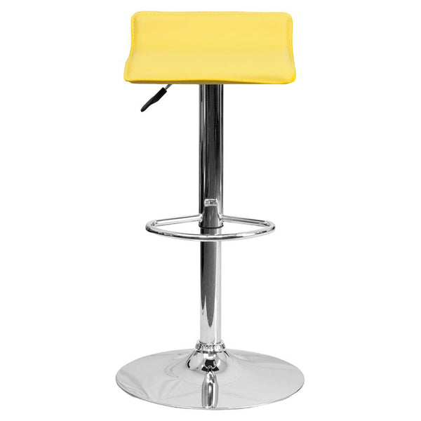 Contemporary Yellow Vinyl Adjustable Height Barstool With Solid Wave Seat And Chrome Base By Flash Furniture | Bar Stools | Modishstore - 4