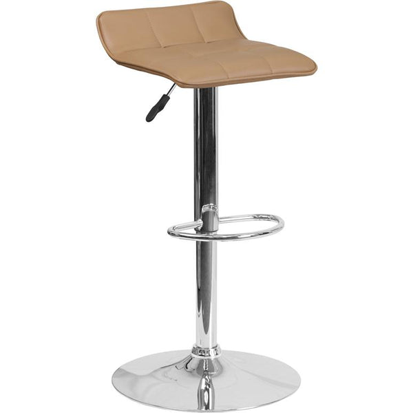 Contemporary Cappuccino Vinyl Adjustable Height Barstool With Quilted Wave Seat And Chrome Base By Flash Furniture | Bar Stools | Modishstore