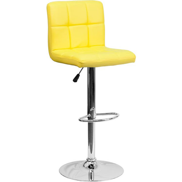 Contemporary Yellow Quilted Vinyl Adjustable Height Barstool With Chrome Base By Flash Furniture | Bar Stools | Modishstore