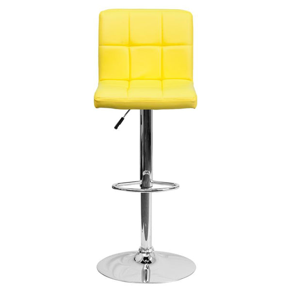 Contemporary Yellow Quilted Vinyl Adjustable Height Barstool With Chrome Base By Flash Furniture | Bar Stools | Modishstore - 4