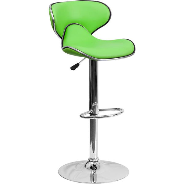 Contemporary Cozy Mid-Back Green Vinyl Adjustable Height Barstool With Chrome Base By Flash Furniture | Bar Stools | Modishstore