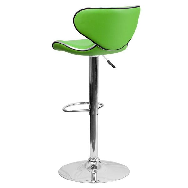 Contemporary Cozy Mid-Back Green Vinyl Adjustable Height Barstool With Chrome Base By Flash Furniture | Bar Stools | Modishstore - 3