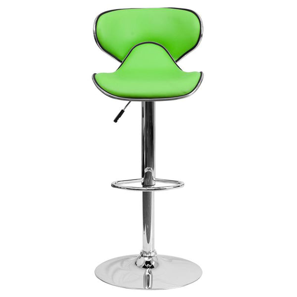 Contemporary Cozy Mid-Back Green Vinyl Adjustable Height Barstool With Chrome Base By Flash Furniture | Bar Stools | Modishstore - 4