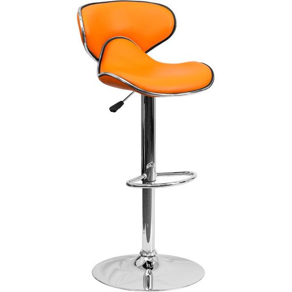 Contemporary Cozy Mid-Back Orange Vinyl Adjustable Height Barstool With Chrome Base By Flash Furniture | Bar Stools | Modishstore