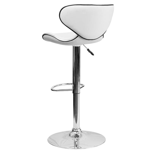 Contemporary Cozy Mid-Back White Vinyl Adjustable Height Barstool With Chrome Base By Flash Furniture | Bar Stools | Modishstore - 3