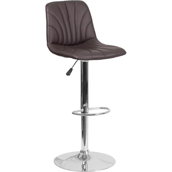 Contemporary Brown Vinyl Adjustable Height Barstool With Embellished Stitch Design And Chrome Base By Flash Furniture | Bar Stools | Modishstore