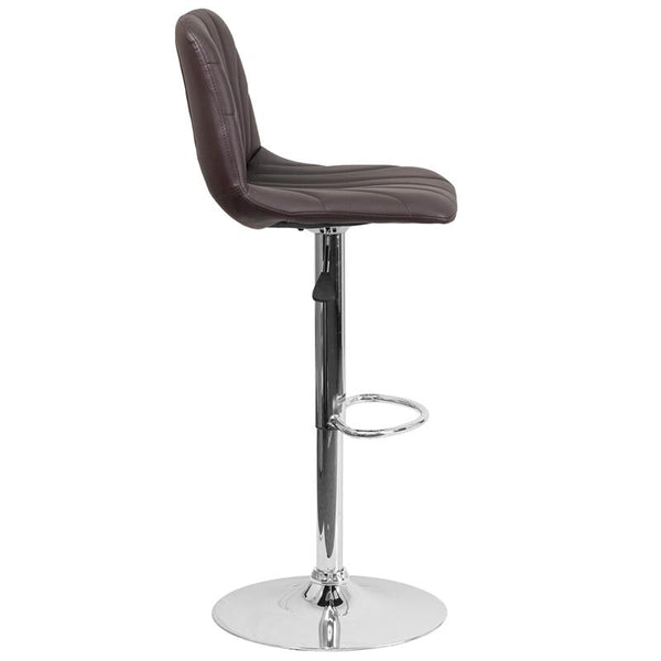 Contemporary Brown Vinyl Adjustable Height Barstool With Embellished Stitch Design And Chrome Base By Flash Furniture | Bar Stools | Modishstore - 2