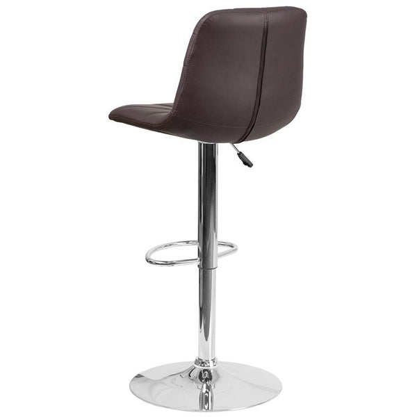 Contemporary Brown Vinyl Adjustable Height Barstool With Embellished Stitch Design And Chrome Base By Flash Furniture | Bar Stools | Modishstore - 3