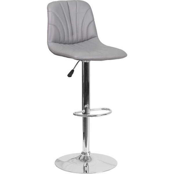 Contemporary Gray Vinyl Adjustable Height Barstool With Embellished Stitch Design And Chrome Base By Flash Furniture | Bar Stools | Modishstore