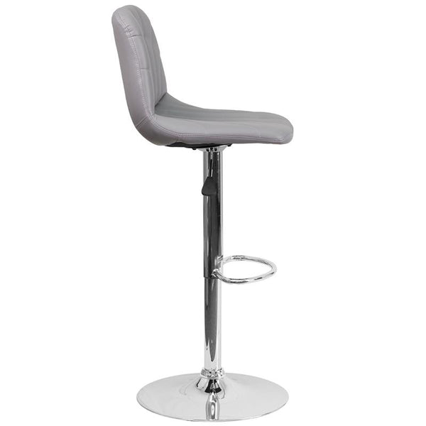 Contemporary Gray Vinyl Adjustable Height Barstool With Embellished Stitch Design And Chrome Base By Flash Furniture | Bar Stools | Modishstore - 2