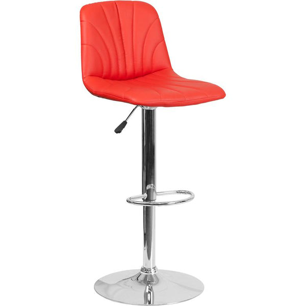 Contemporary Red Vinyl Adjustable Height Barstool With Embellished Stitch Design And Chrome Base By Flash Furniture | Bar Stools | Modishstore