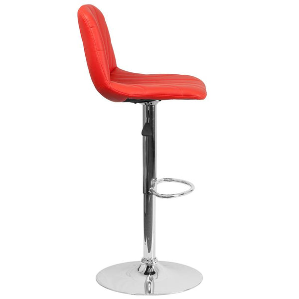 Contemporary Red Vinyl Adjustable Height Barstool With Embellished Stitch Design And Chrome Base By Flash Furniture | Bar Stools | Modishstore - 2