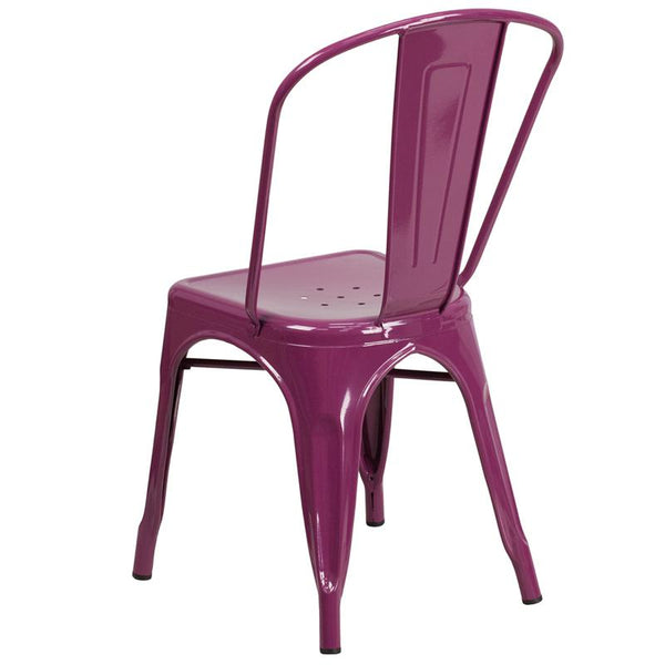 Commercial Grade Purple Metal Indoor-Outdoor Stackable Chair By Flash Furniture | Dining Chairs | Modishstore - 3