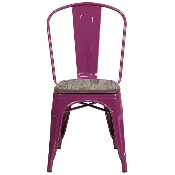 Purple Metal Stackable Chair With Wood Seat By Flash Furniture | Dining Chairs | Modishstore - 4