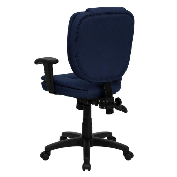 Mid-Back Navy Blue Fabric Multifunction Swivel Ergonomic Task Office Chair With Pillow Top Cushioning And Arms By Flash Furniture | Office Chairs | Modishstore - 3