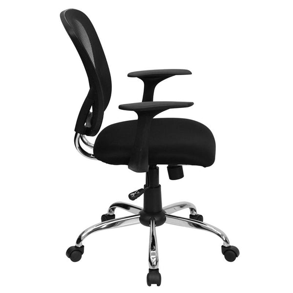 Mid-Back Black Mesh Swivel Task Office Chair With Chrome Base And Arms By Flash Furniture | Office Chairs | Modishstore - 2