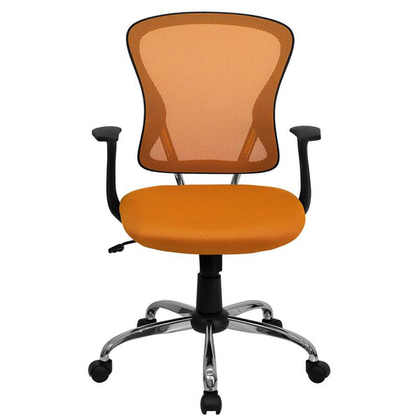 Mid-Back Orange Mesh Swivel Task Office Chair With Chrome Base And Arms By Flash Furniture | Office Chairs | Modishstore - 4