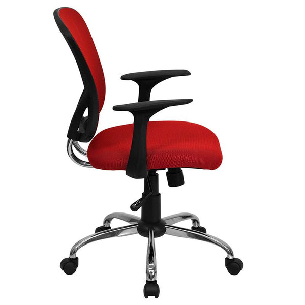 Mid-Back Red Mesh Swivel Task Office Chair With Chrome Base And Arms By Flash Furniture | Office Chairs | Modishstore - 2