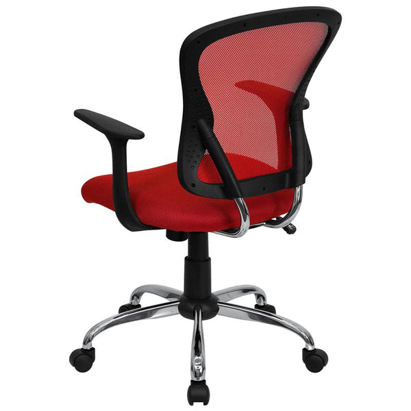 Mid-Back Red Mesh Swivel Task Office Chair With Chrome Base And Arms By Flash Furniture | Office Chairs | Modishstore - 3