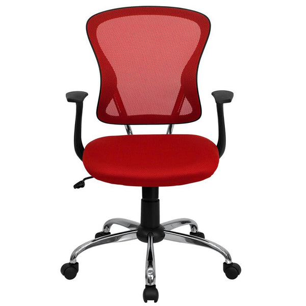 Mid-Back Red Mesh Swivel Task Office Chair With Chrome Base And Arms By Flash Furniture | Office Chairs | Modishstore - 4